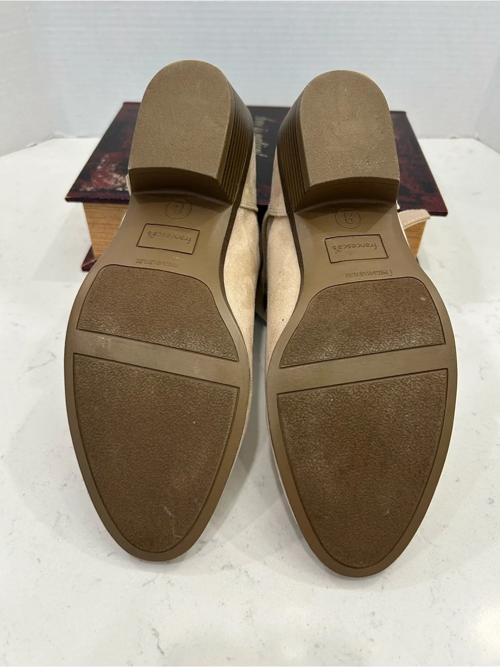 Francesca's Collections Beige Suede Double-Buckle Ankle Booties